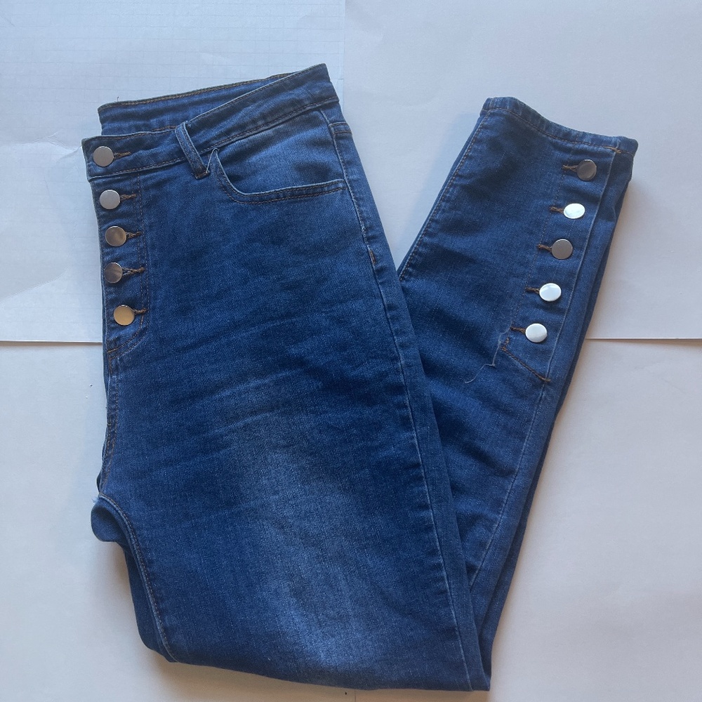 Shein button down blue jeans